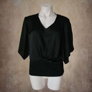 Coldwater Creek Womens Dolman Top Banded Hem Blouse Black Satin Size Medium